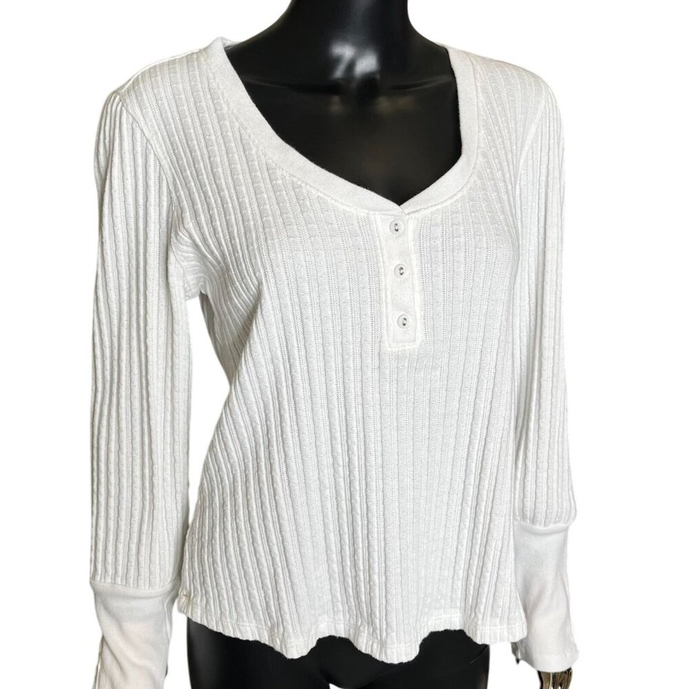 Sundance Cream Ribbed Henley Top - Picture 5 of 10
